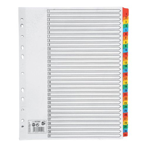 5 Star Office Maxi Index 1-31 Multipunched Mylar-reinforced Multicolour Tabs Extra Wide A4+ White