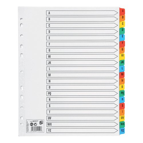 5 Star Office Maxi Index A-Z Multipunched Mylar-reinforced Multicolour Tabs Extra Wide A4+ White