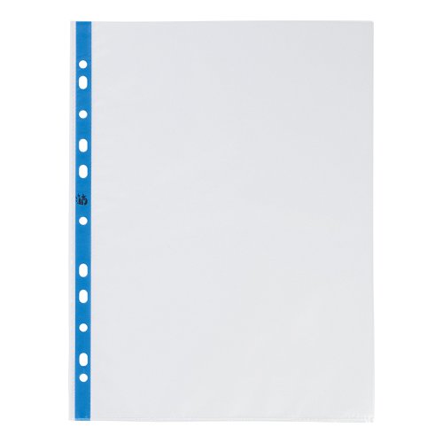 5 Star Office Punched Pocket Polypropylene Embossed Blue Strip Top-opening A4 Clear (Pack of 100)