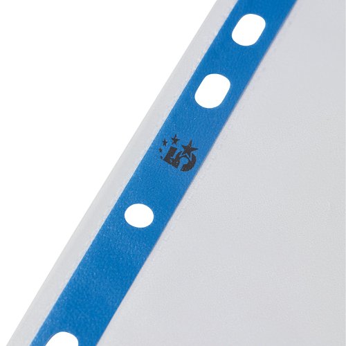 5 Star Office Punched Pocket Polypropylene Embossed Blue Strip Top-opening A4 Clear (Pack of 100)