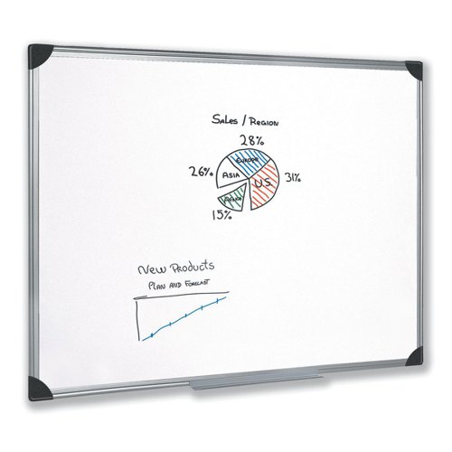 5 Star Office Whiteboard Drywipe Magnetic with Pen Tray and Aluminium Trim 1200x900mm | VOW