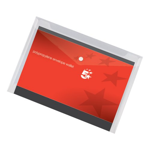 5 Star Office Envelope Stud Wallet Polypropylene A4 Transparent Clear (Pack of 5) | FS908765 | VOW