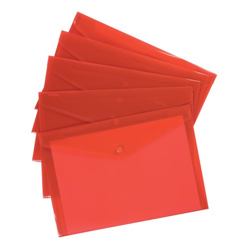 5 Star Office Envelope Stud Wallet Polypropylene A4 Translucent Red (Pack of 5)