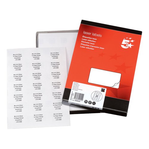 5 Star Office Multipurpose Labels Laser Copier Inkjet 63.5x38.1mm White (Pack of 5250) | VOW