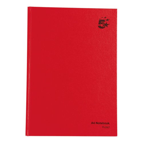 5 Star Office Manuscript Notebook Casebound 70gsm Ruled 192pp A4 Red (Pack of 5)