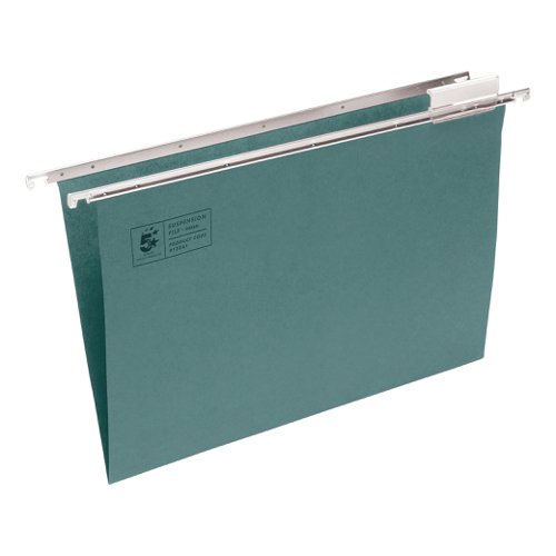 5 Star Office Suspension File with Tabs and Inserts Manilla 15mm V-base 180gsm A4 Green (Pack of 50) | VOW