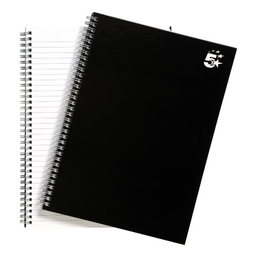 5 Star Office Notebook Wirebound 80gsm Ruled 140pp A4 Black (Pack of 5) | VOW