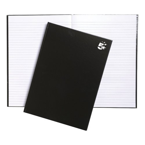 5 Star Office Notebook Casebound 75gsm Ruled 160pp A4 Black (Pack of 5) | VOW