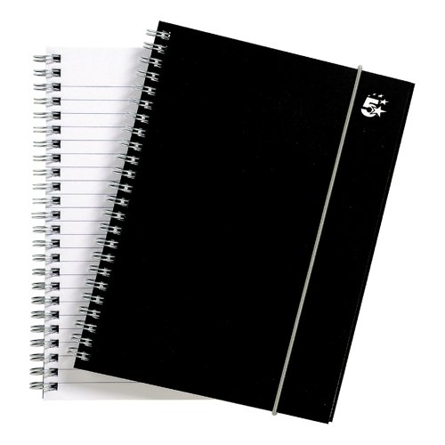 5 Star Office Notebook Wirebound Polypropylene Ruled Elastic Closure 160pp A5 Black (Pack of 6)