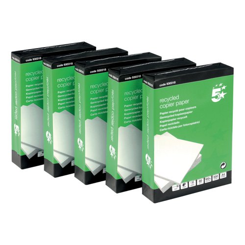 5 Star Eco Copier Paper Recycled 80gsm A4 White Ream-Wrapped (Pack of 5)