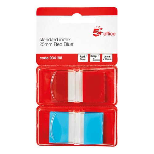 5 Star Office Index Flags 50 per Pack 25mm Red/Blue (Pack of 2) | FS934198 | VOW