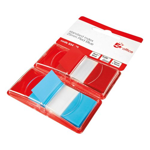 5 Star Office Index Flags 50 per Pack 25mm Red/Blue (Pack of 2)