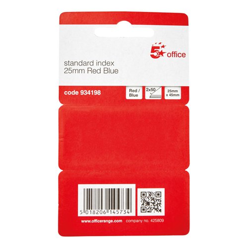 5 Star Office Index Flags 50 per Pack 25mm Red/Blue (Pack of 2) | FS934198 | VOW