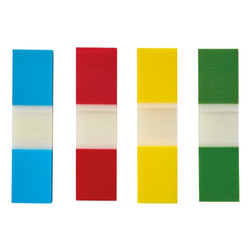 FS935452 | 5 Star Office Index Flags are positionable film tabs that are ideal for highlighting and indexing important information on your documents. This pack contains four different brightly coloured flags (yellow, green, red and blue) in their own dispensers from which the flags can easily be removed one at a time. The flags have a water based adhesive that will stick to virtually any surface but does not leave any residue, but enable you reposition the flags.