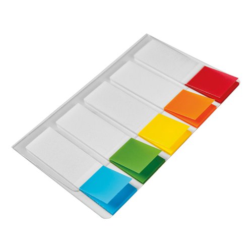 FS935458 | 5 Star Office Index Flags are positionable film tabs that are ideal for highlighting and indexing important information on your documents. This pack contains five different brightly coloured flags (yellow, green, red, orange and blue) on a card backing from which the flags can easily be removed one at a time. The flags have a water based adhesive that will stick to virtually any surface but does not leave any residue, but enable you reposition the flags.