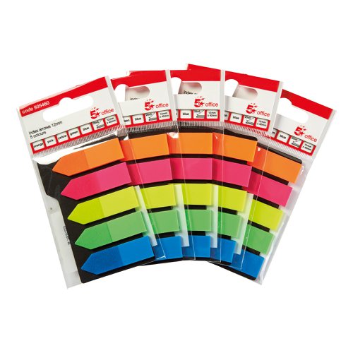 5 Star Office Index Arrow 5 Bright Colours 12x42mm 5 Packs of 20 Flags (Pack of 5)