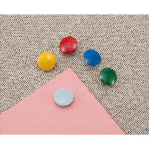 These 5 Star Office Drawing Pins are ideal for noticeboards whether in the office, reception or even in the home. Each pin has a ridged, solid metal 11mm head and are easy to place and remove. This pack contains 100 drawing pins with assorted colour heads. The pins are perfect securing documents on a board.