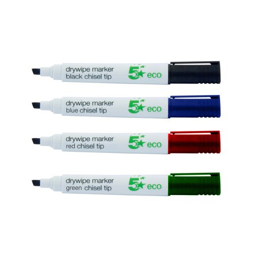 5 Star Eco Drywipe Marker Chlorine-free Chisel Tip 2-5mm Line Assorted (Pack of 4) | VOW