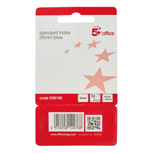 5 Star Office Standard Index Flags 25x45mm Blue (Pack of 5)