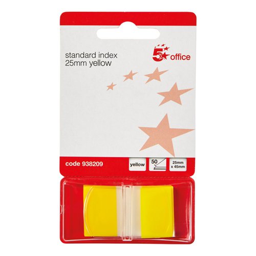 FS938209 | 5 Star Office Index Flags are positionable film tabs that are ideal for highlighting and indexing important information on your documents. Coming in a handy dispenser, you can easily remove one at a time. The flags have a water based adhesive that will stick to virtually any surface but does not leave any residue, but enable you reposition the flags.