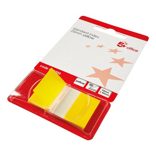 FS938209 | 5 Star Office Index Flags are positionable film tabs that are ideal for highlighting and indexing important information on your documents. Coming in a handy dispenser, you can easily remove one at a time. The flags have a water based adhesive that will stick to virtually any surface but does not leave any residue, but enable you reposition the flags.