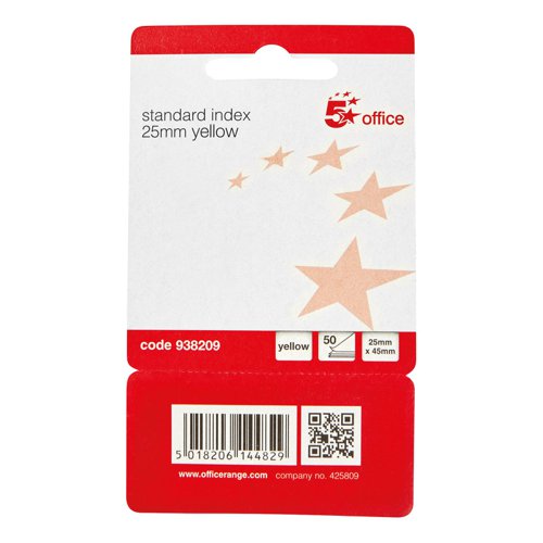 5 Star Office Standard Index Flags 50 Sheets per Pad 25x45mm Yellow (Pack of 5)