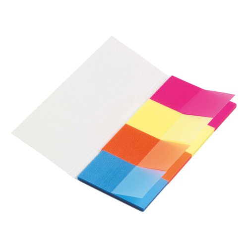 FS938229 | 5 Star Office Re-Move Index Page Markers are positionable film tabs that are ideal for highlighting and indexing important information on your documents. This pack contains four different brightly coloured neon markers pink, yellow, orange and blue) on a card backing with card cover, from which the flags can easily be removed one at a time. The flags have a water based adhesive that will stick to virtually any surface but does not leave any residue, but enable you reposition the flags.