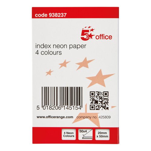 5 Star Office Index Neon Paper Page Markers 20x50mm 50 Sheets per Colour Assorted (Pack of 5)