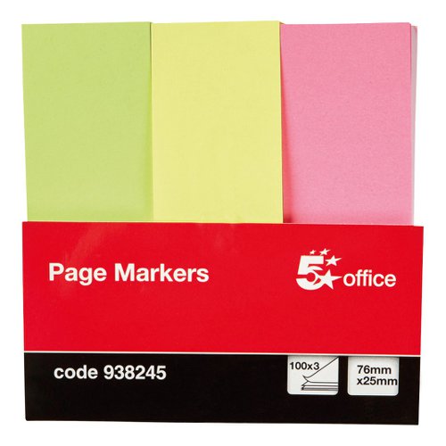 FS938245 | 5 Star Office Index Markers are positionable paper tabs that are ideal for highlighting and indexing important information on your documents. This pack contains three different brightly coloured markers pink, yellow and green) on a wraparound card from which the markers can easily be removed one at a time. The markers will stick to virtually any surface but do not leave any residue.