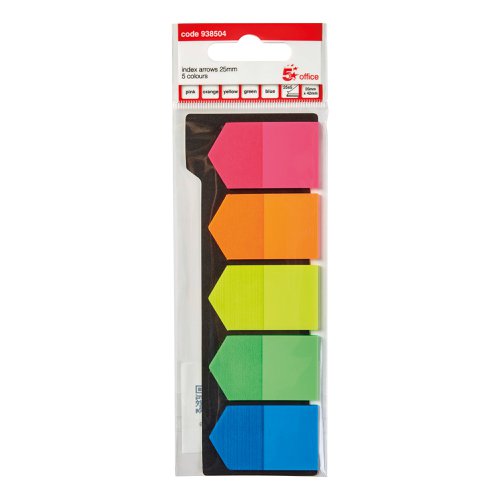 5 Star Office Index Arrow 5 Bright Colours 25x42mm 5 Packs of 25 Flags (Pack of 5)