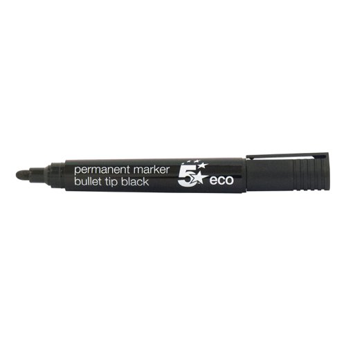 5 Star Eco Permanent Marker Bullet Tip 2-5mm Line Black (Pack of 10)