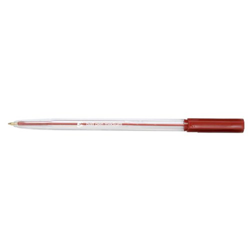 5 Star Office Ball Pen Clear Barrel Medium 1mm Tip 0.7mm Line Red (Pack of 20)