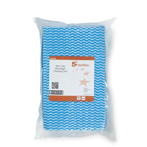 5 Star Facilities Wave Line Mid-weight Cleaning Cloth 40gsm 500x300mm Blue (Pack of 50)