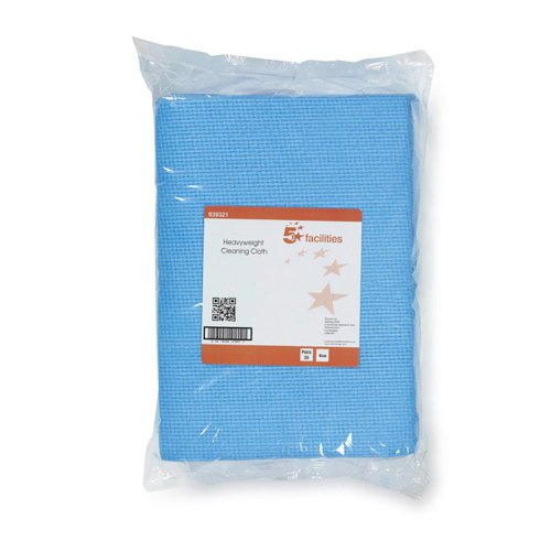 5 Star Facilities Cleaning Cloths Anti-microbial Heavy Duty 76gsm 500x300mm Blue (Pack of 25)