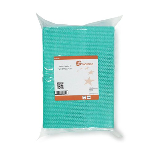 5 Star Facilities Heavy Duty Cleaning Cloths Anti-microbial 76gsm 500x300mm Green (Pack of 25)