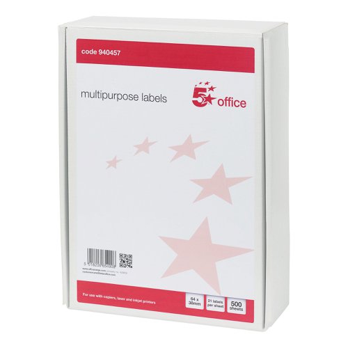 5 Star Office Multipurpose Labels Laser Copier Inkjet 64x38mm White (Pack of 10500) | VOW