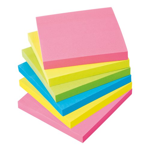 5 Star Office Extra Sticky Re-Move Notes Pad of 90 Sheets 76x76mm Assorted Neon (Pack of 6)