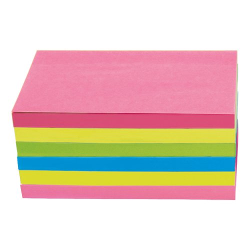 5 Star Office Extra Sticky Re-Move Notes Pad of 90 Sheets 76x127mm Assorted Neon (Pack of 6)