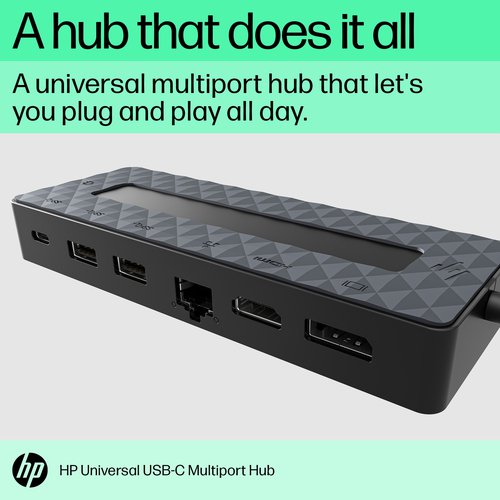 HP Universal USB-C Multiport Hub Docking USB 3.2 Gen 2 (3.1 Gen 2) Type-C Black