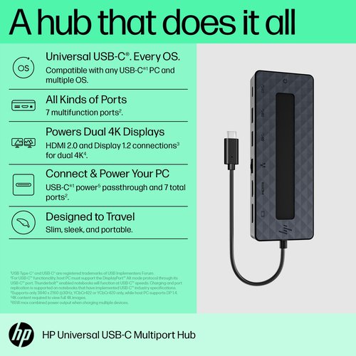 HP Universal USB-C Multiport Hub Docking USB 3.2 Gen 2 (3.1 Gen 2) Type-C Black