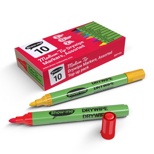 Show-me Drywipe Marker Medium Tip Assorted (Pack of 10) SDP10A