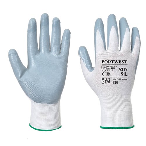 Portwest Flexo Grip Nitrile Glove Retail Pack 2XL Gry/White (Pack of 12)