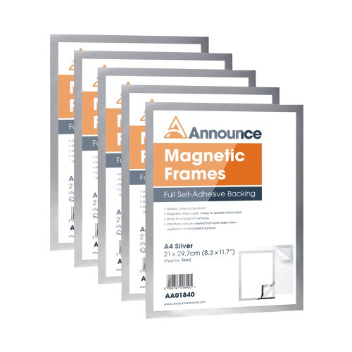 Announce Magnetic Frame A4 Silver (Pack of 5) AA01841 | Announce