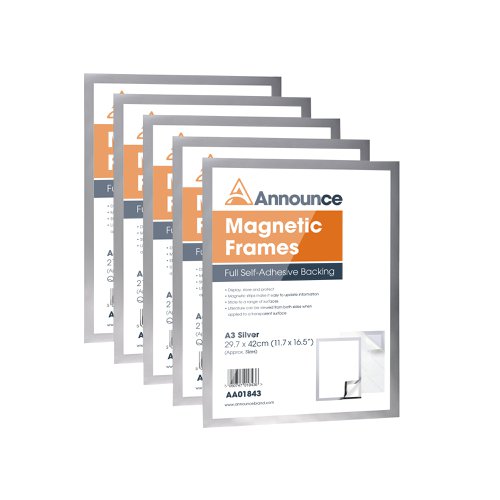 Announce Magnetic Frame A3 Silver (Pack of 5) AA01844 | Announce