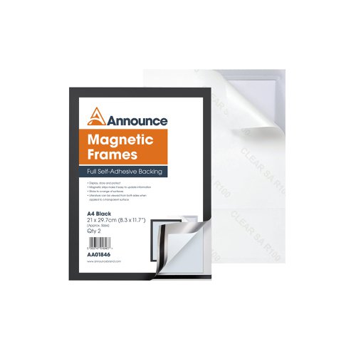 Announce Magnetic Frame A4 Black (Pack of 2) AA01846 | Announce