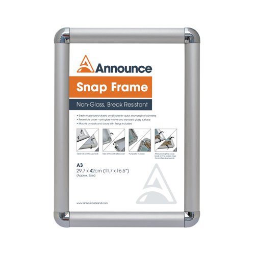 Announce by 5 Star A4 Snap Frame 25mm Chrome Effect Crnr AA10249