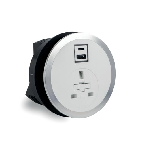 In Desk Power Module 1xUK Socket 1xUSB A+C PD 35W Charger White 20000017