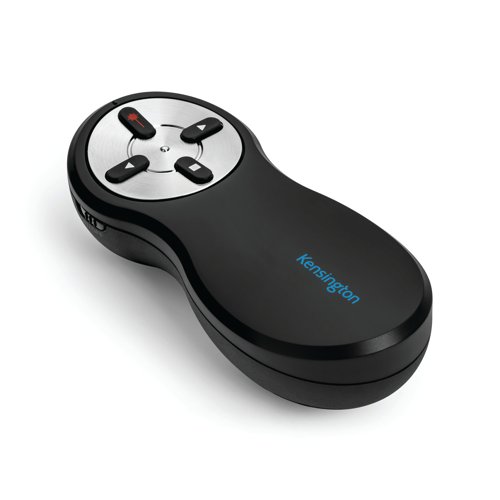 The Kensington Wireless Presenter with Red Laser features a control wheel to change slides while a bright laser dot illuminates key points. The intuitive design allows the user to concentrate on presenting, and with a range of 20 metres, it is ideal for larger presentations. The receiver fits neatly inside the handset and disables the battery when not in use, saving energy and preventing power failures.