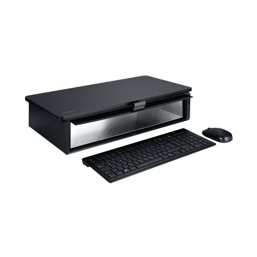 AC55100 | When used as directed, the UVStand Monitor Stand with UV Sanitisation Compartment safely and easily helps to sanitise keyboards, mice, trackballs, mobile phones and other devices, while promoting healthy posture and optimal comfort. The spacious sanitisation compartment accepts most full-sized keyboards and other devices, storing desktop items when not sanitising and freeing up desktop space. The fully-contained UV LEDs safely sanitise, eliminating up to 99.9% of bacteria and viruses on the top exposed surface within 10 minutes without the use of chemicals, liquids, or wipes. Supports monitors up to 18kg (40lbs) and can be used as a laptop stand, raising the laptop to optimal eye level. Complies with safety standards, including IEC/EN 62471 and ANSI IESNA RP 27. UL Listed. EPA Est. 98807-CHN-1.