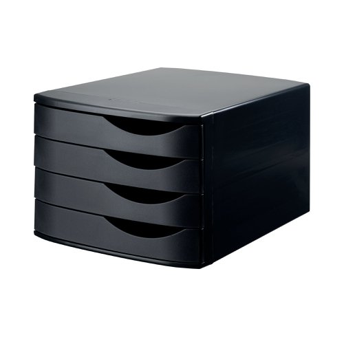 AL00158 | This Jalema 4 drawer desktop set features four large drawers for storage and organisation of A4 and foolscap documents on your desk. Each drawer features a sturdy double wall construction to give it added durability for long lasting use. The smooth opening, gliding action includes a stop that prevents the drawer travelling too far. This black desktop set measures W300 x D375 x H216mm.